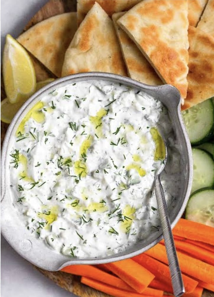 Tzatziki with carrot, cucumbers & pita