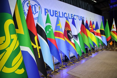 SADC member state flags displayed at a public lecture event in Durban