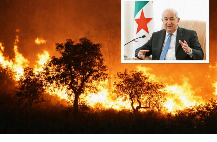 Wildfires burn in northern Algeria with inset of President Tebboune