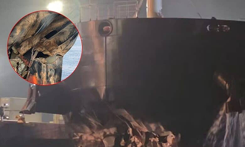 Damaged bulk carrier Hawk S at Port of Durban quay