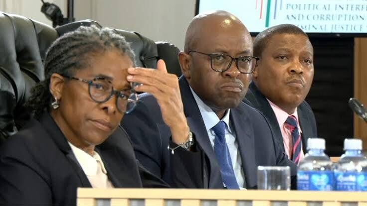 Panel of commissioners at the Madlanga Commission of Inquiry into criminality, political interference and corruption in South Africa’s justice system.
